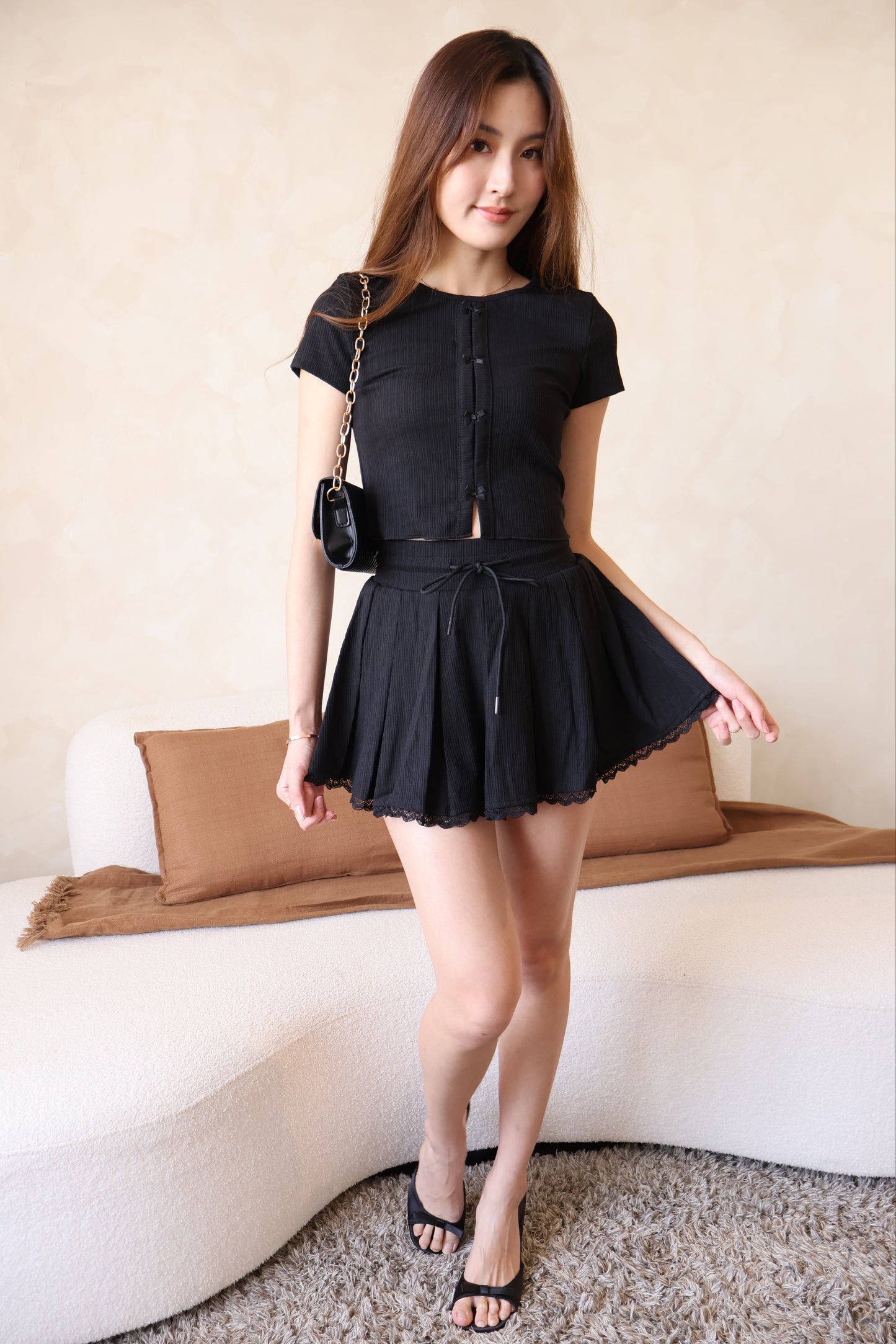 Arie Ribbon Co-Ords Set In Black