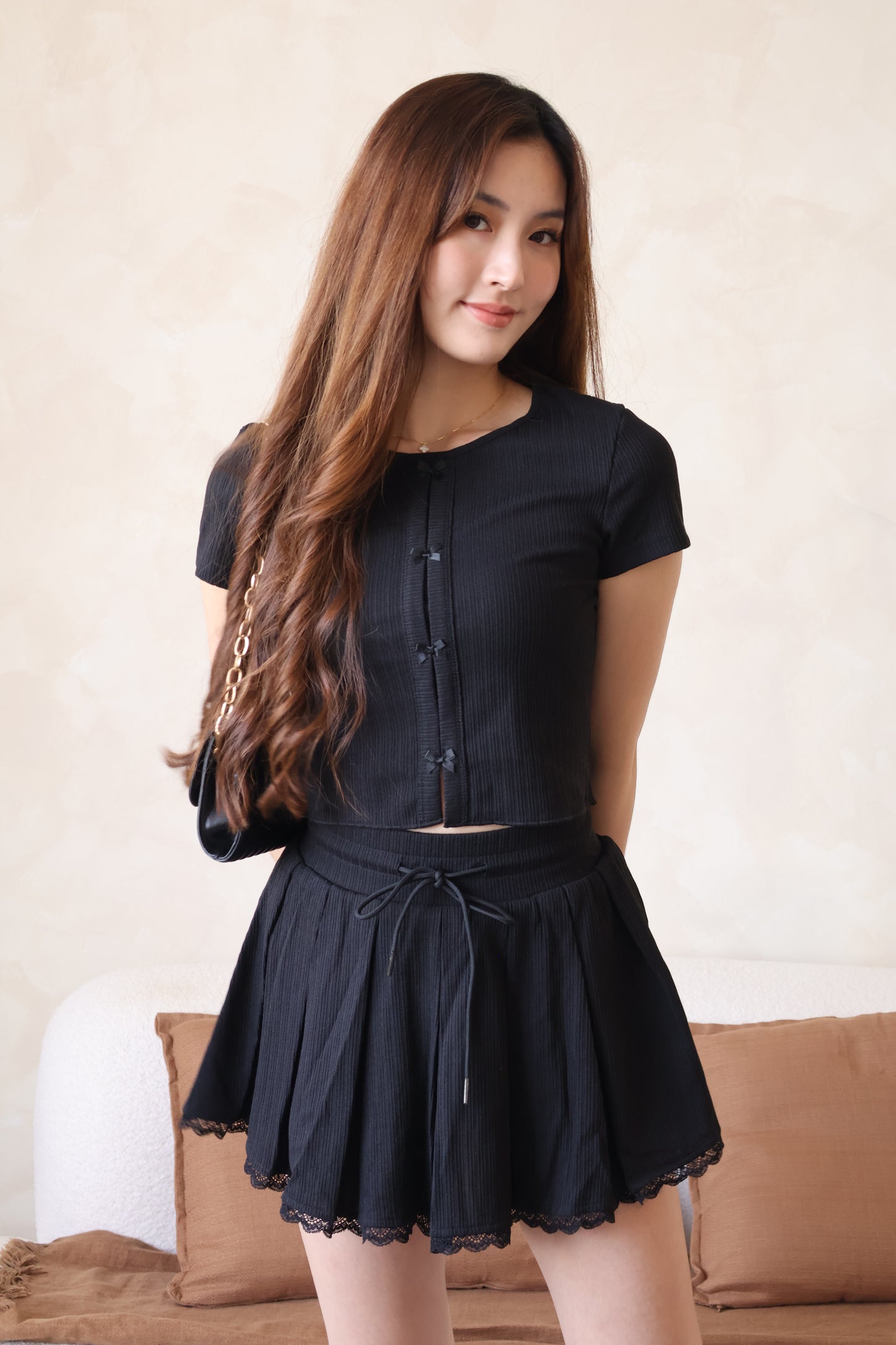 Arie Ribbon Co-Ords Set In Black