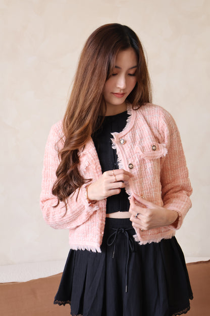 Heather Knitted Button Cardigan In Pink