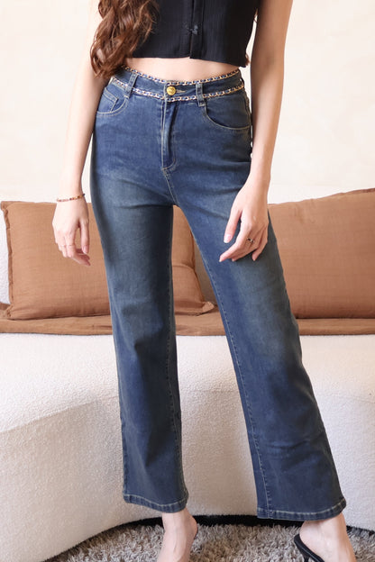 *Premium* Beryl Chain Jeans In Dark Wash