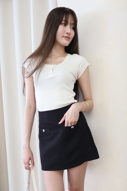 *Star Buy* Aelyn Lace Button Rib Tee In Cream