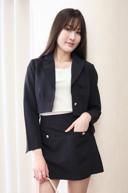 Melissa Bejeweled Button Blazer Co-Ords Set In Black