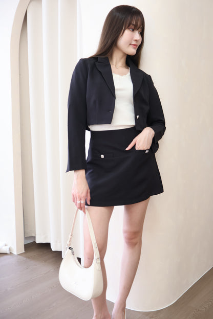 Melissa Bejeweled Button Blazer Co-Ords Set In Black