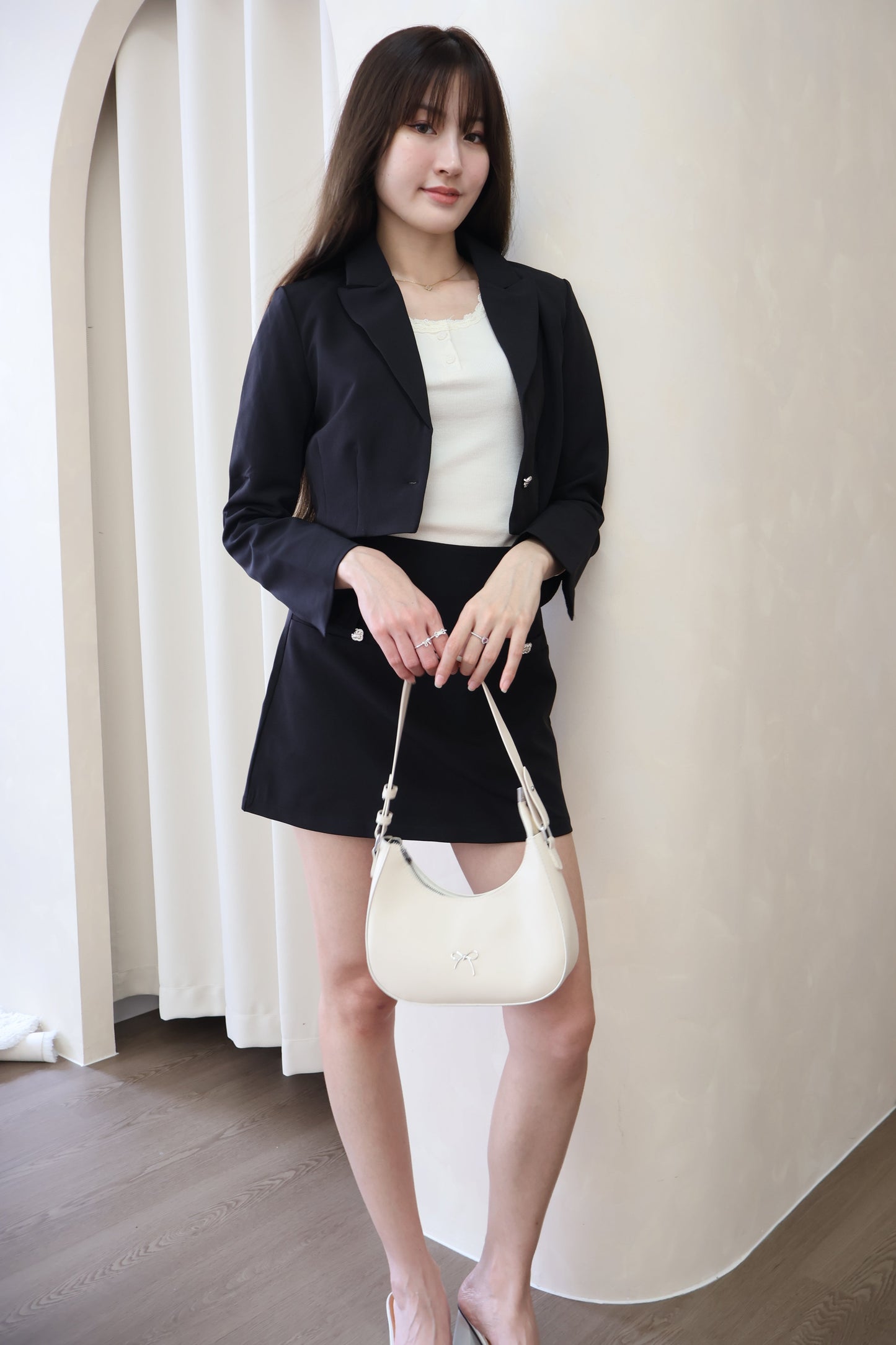 Melissa Bejeweled Button Blazer Co-Ords Set In Black