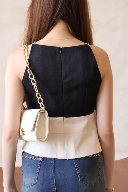 *Premium* Claudia Tweed Peplum Top In Black (With Detachable Camellia Pin)