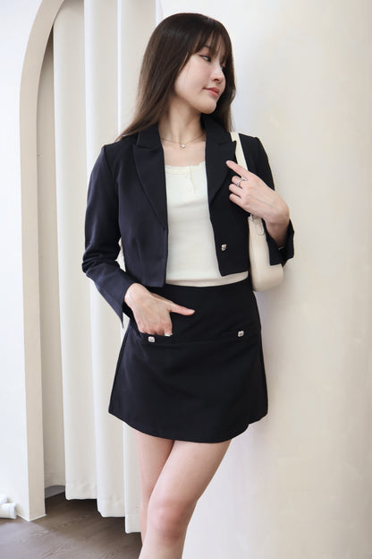 Melissa Bejeweled Button Blazer Co-Ords Set In Black