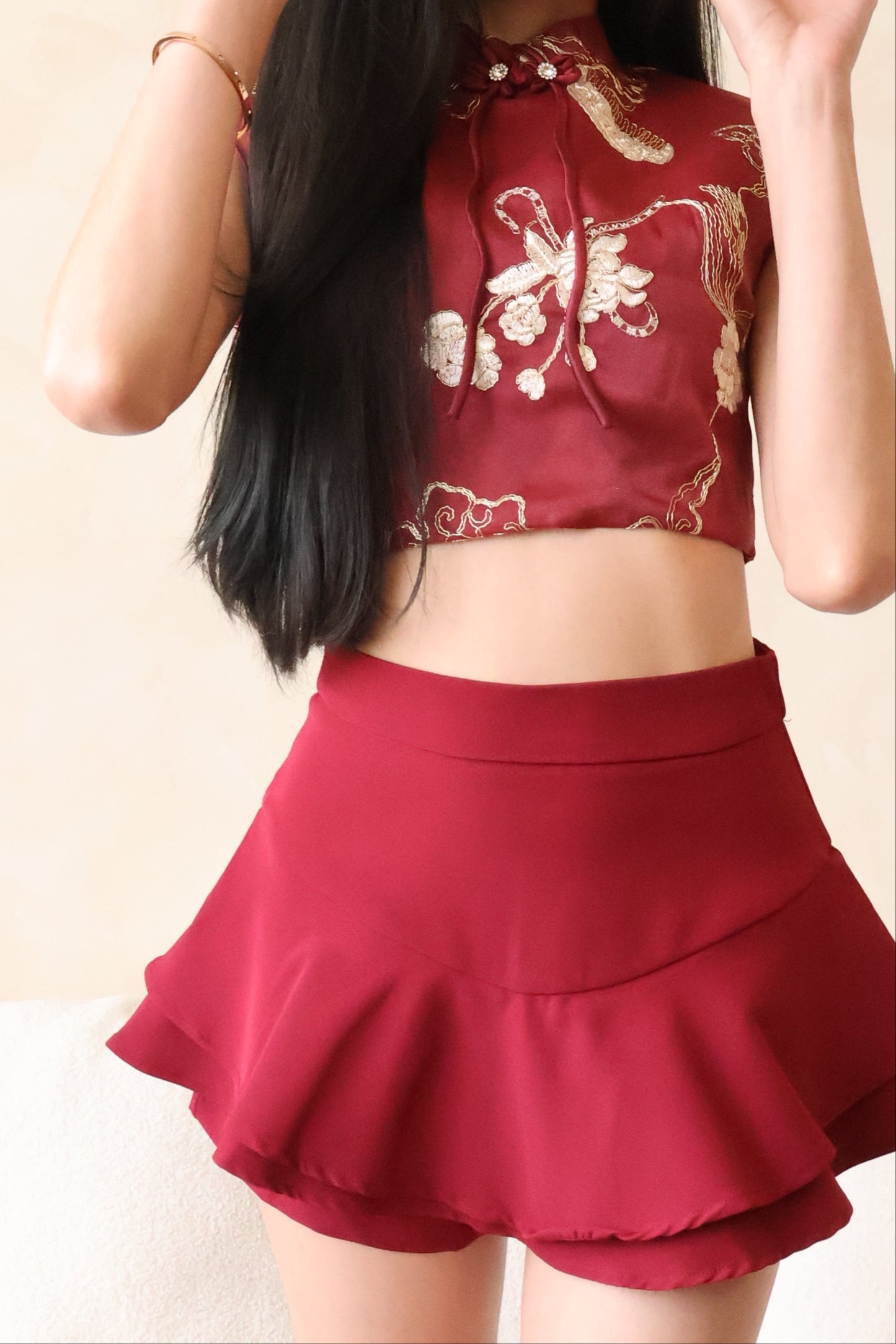 *CNY* *Premium* Xi Le Oriental Co-Ords Set In Maroon
