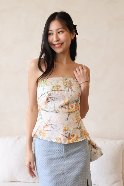 *CNY* Li Floral Embroidery Top In White