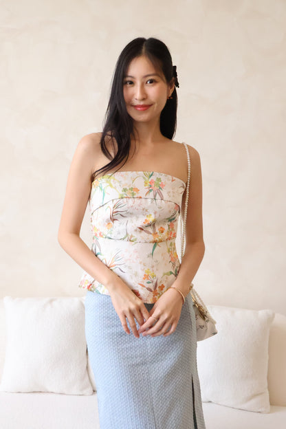 *CNY* Li Floral Embroidery Top In White