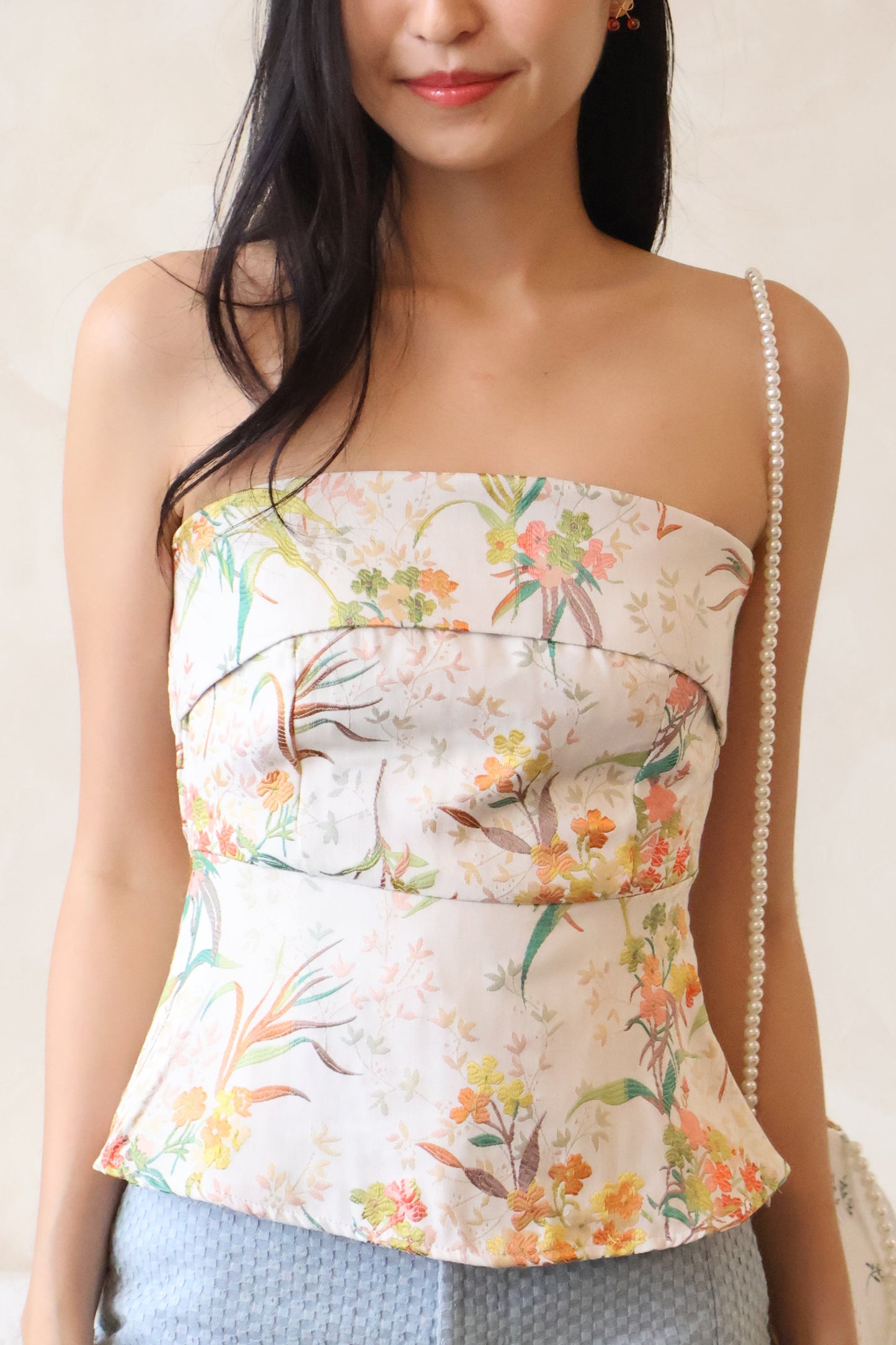 *CNY* Li Floral Embroidery Top In White