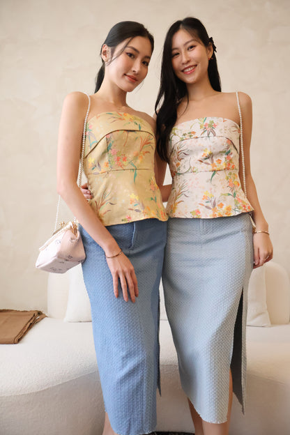 Chun Denim Slit Skirt In Mid Wash