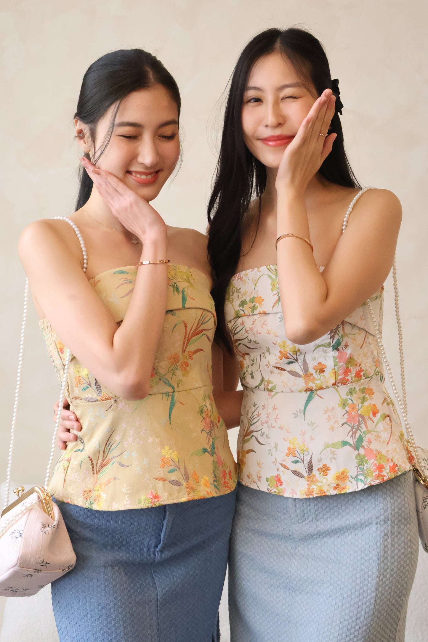 *CNY* Li Floral Embroidery Top In Khaki