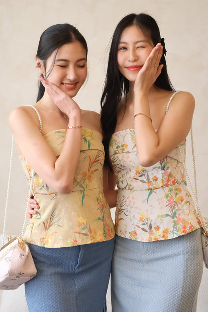 *CNY* Li Floral Embroidery Top In Khaki