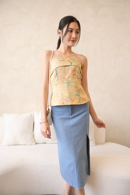 *CNY* Li Floral Embroidery Top In Khaki