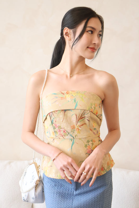 *CNY* Li Floral Embroidery Top In Khaki