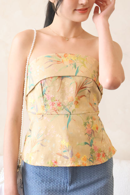 *CNY* Li Floral Embroidery Top In Khaki