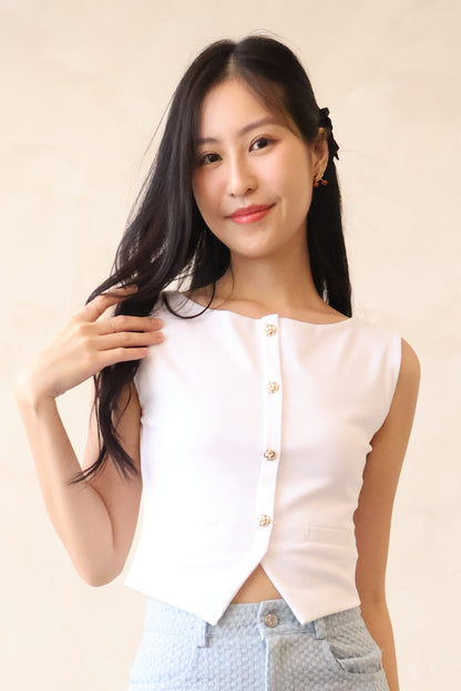 Roses Gold Button Top In White