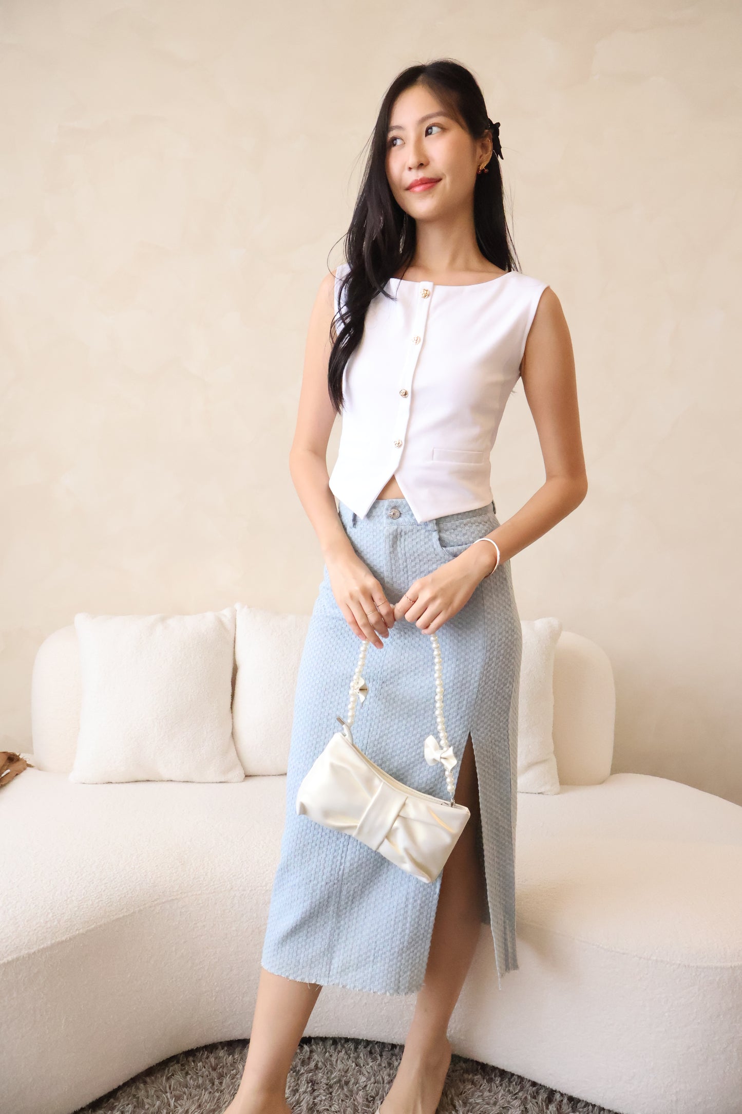 Roses Gold Button Top In White