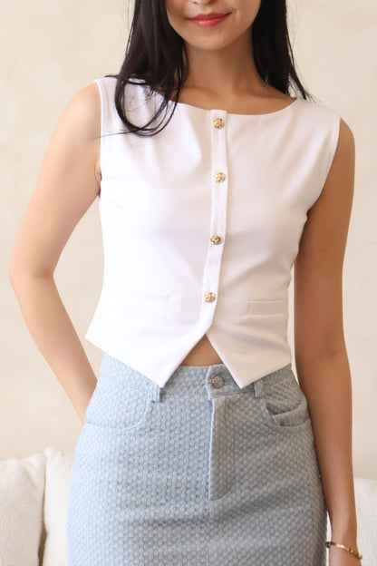 Roses Gold Button Top In White