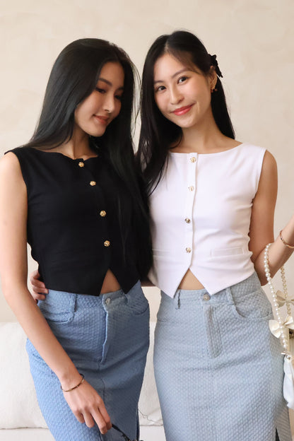 Roses Gold Button Top In White