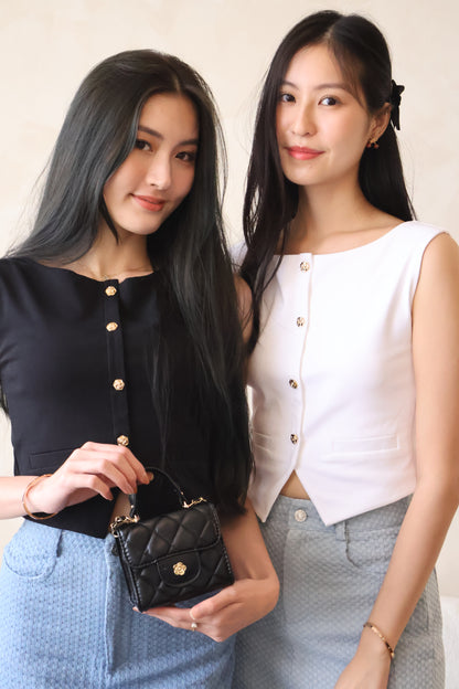 Roses Gold Button Top In Black