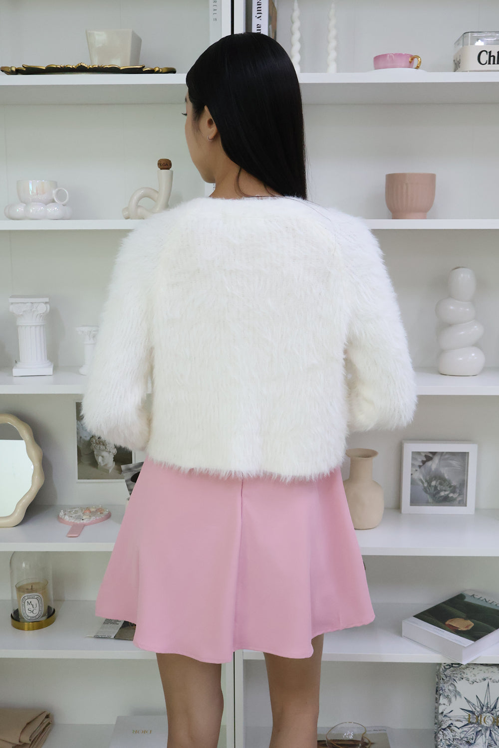 AVERYDAY Alexandra Furry Cardigan in Pearl White