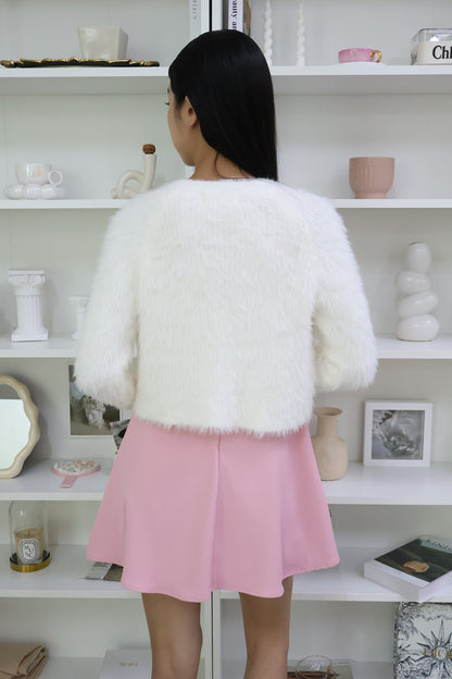 Alexandra Furry Cardigan in Pearl White