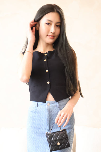 Roses Gold Button Top In Black