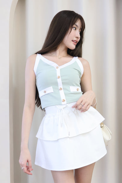 Amerlyn Seashell Buttons Top In Mint-White