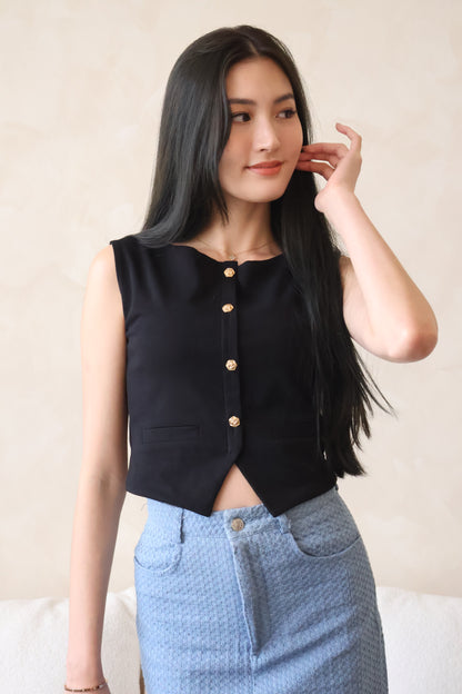 Roses Gold Button Top In Black