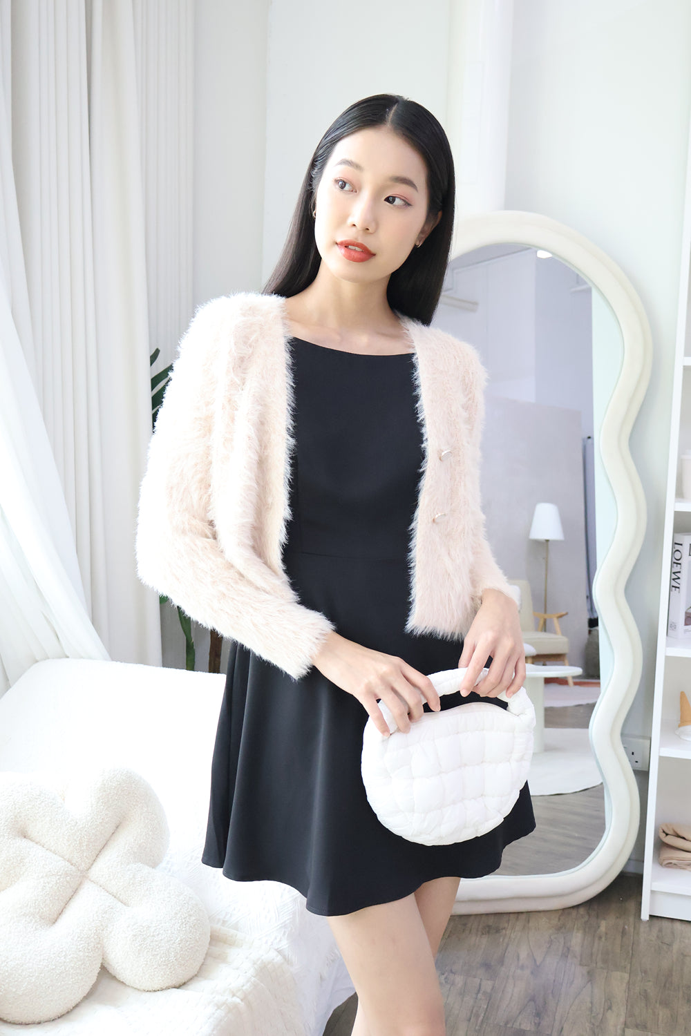 AVERYDAY Alexandra Furry Cardigan in Posh Beige