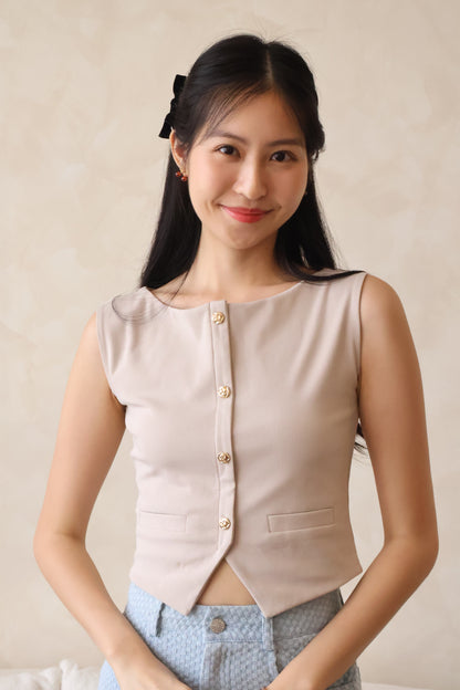 Roses Gold Button Top In Taupe