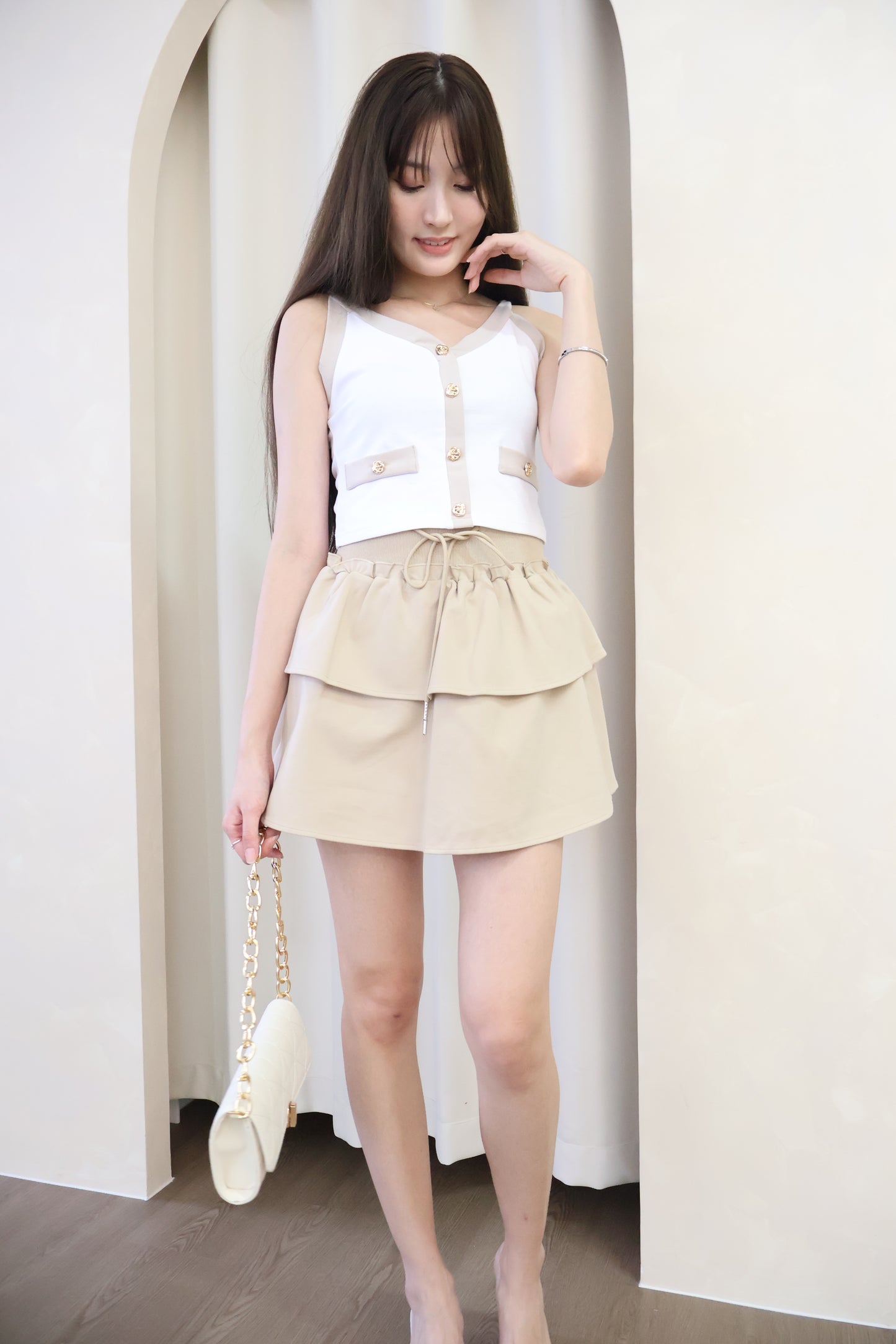 Pammy Layered Skorts In Khaki