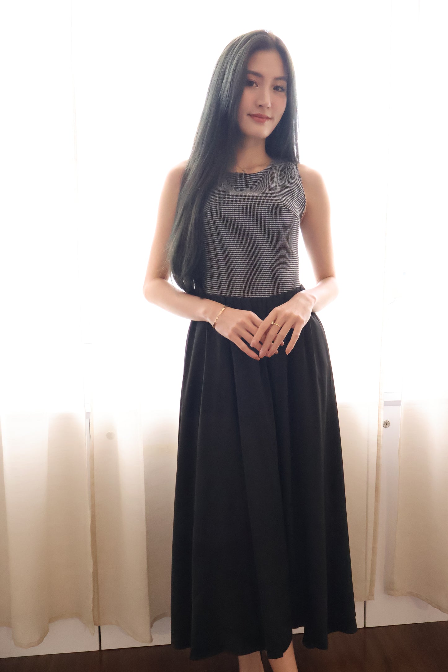 *Premium* HeartStrings Tweed Midi Dress In Black