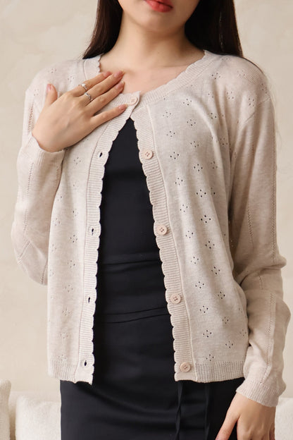 Alice Scallop Trim Knit Cardigan In Oat