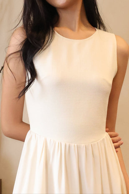 *Premium* HeartStrings Tweed Midi Dress In Cream