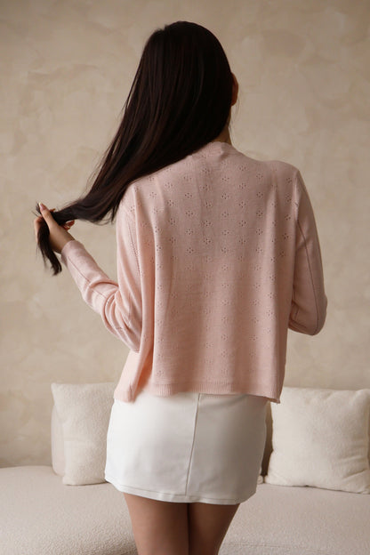 Alice Scallop Trim Knit Cardigan In Pink