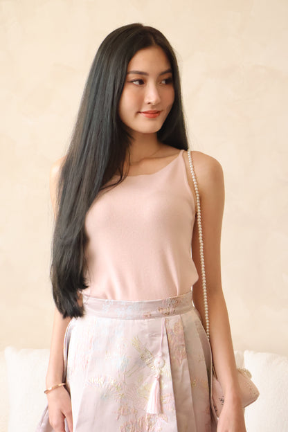 *CNY* Fu Pendant Embroidered Pleated Skorts In Pink
