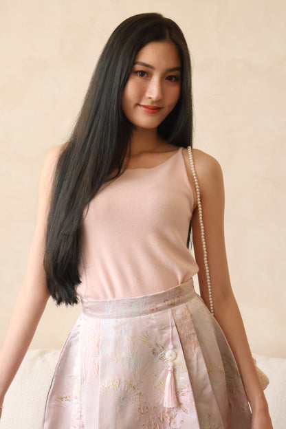*CNY* Fu Pendant Embroidered Pleated Skorts In Pink