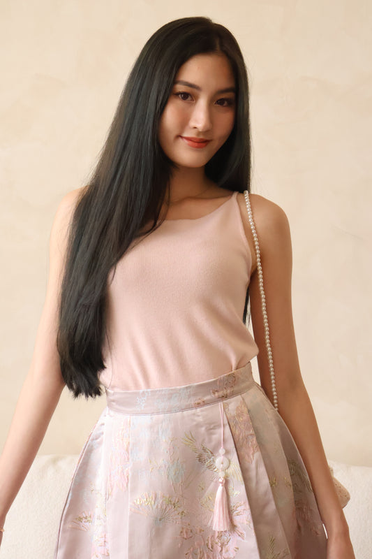 *CNY* Fu Pendant Embroidered Pleated Skorts In Pink
