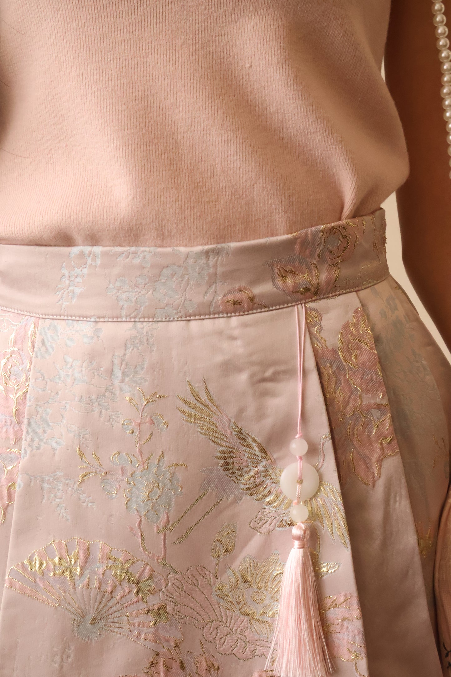 *CNY* Fu Pendant Embroidered Pleated Skorts In Pink