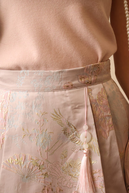 *CNY* Fu Pendant Embroidered Pleated Skorts In Pink