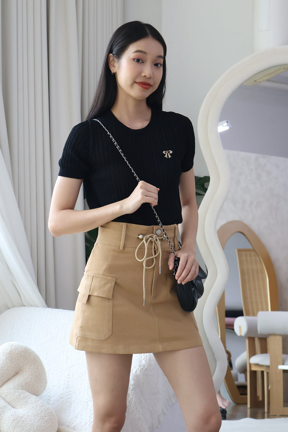 AVERYDAY Gemma Ribbon Knit Top in Black