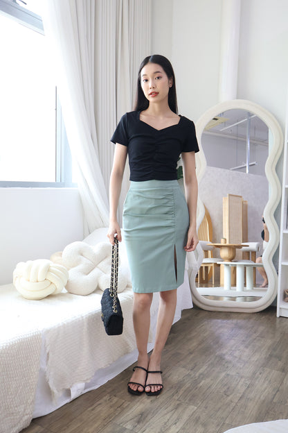 Sophia Ruched Work Skort in Emerald