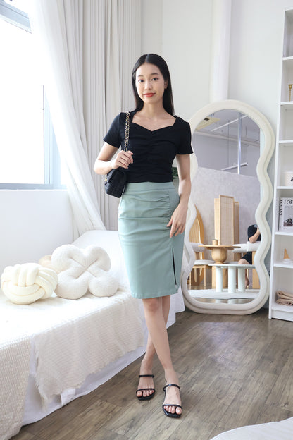 Sophia Ruched Work Skort in Emerald