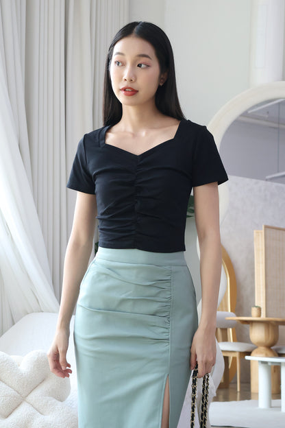 Sophia Ruched Work Skort in Emerald