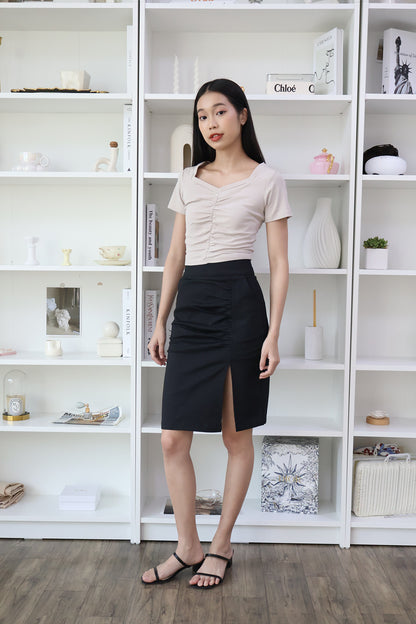 Elise Ruched Basic Top in Taupe