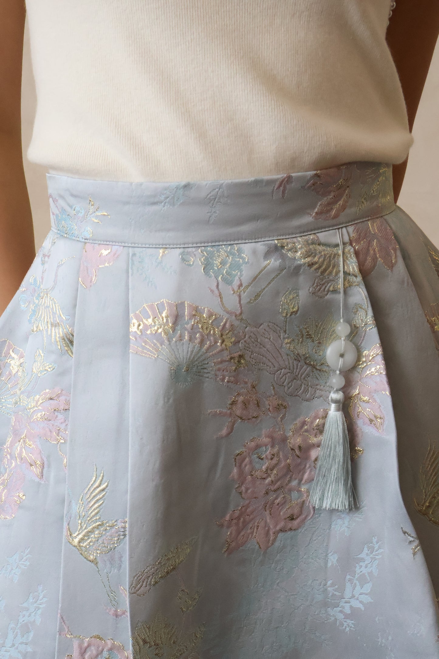 *CNY* Fu Pendant Embroidered Pleated Skorts In Blue