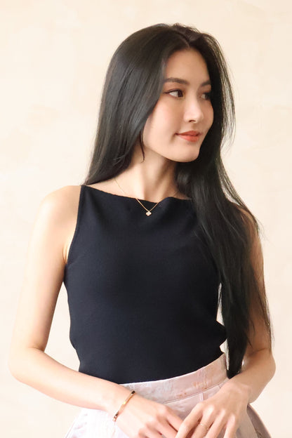 Xing Soft Knit Halter Top In Black