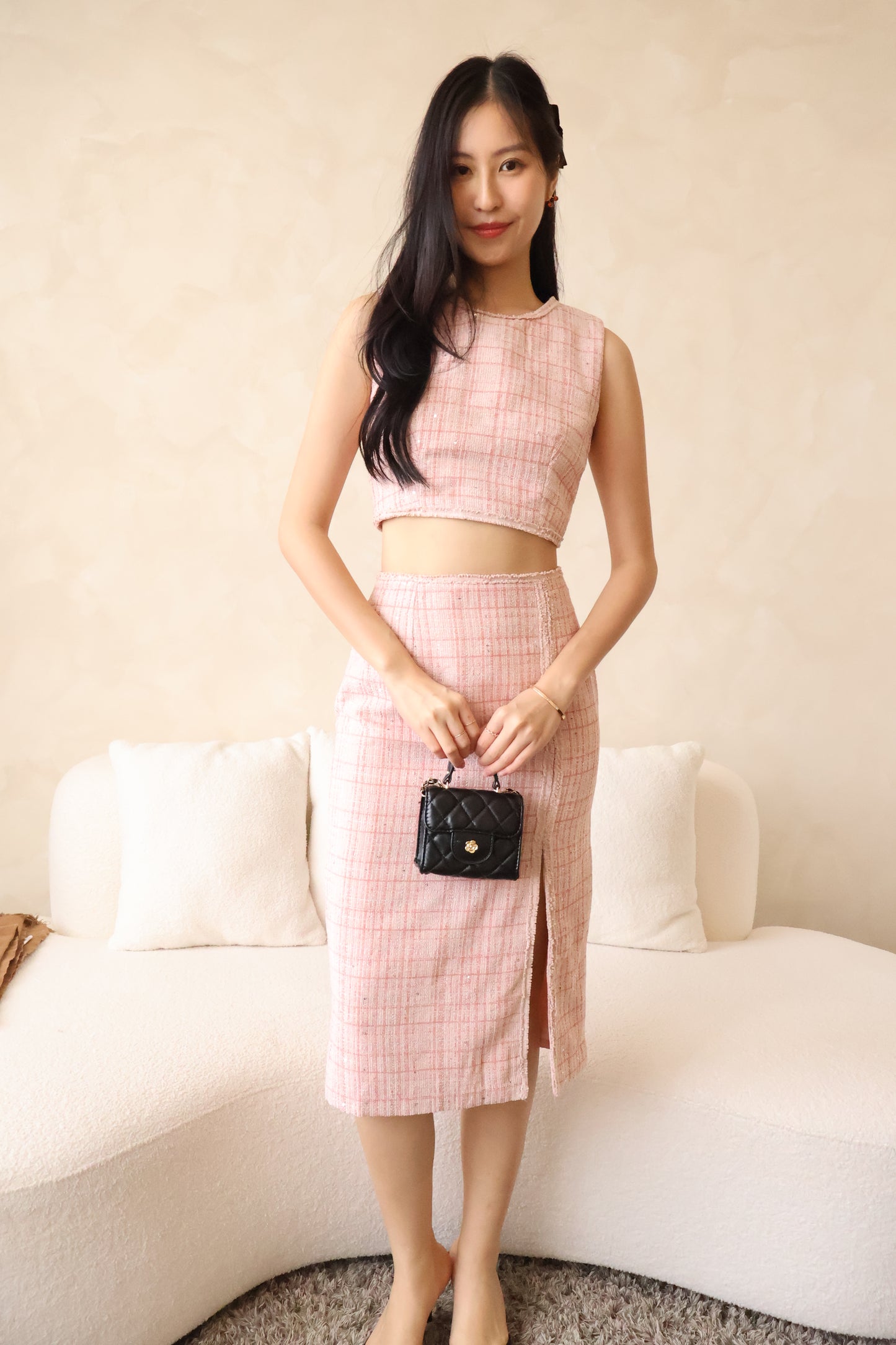 Valentine Tweed Co-Ords Set In Pink